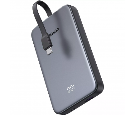 POWER BANK Ugreen „PB526”, 10000mAh, 20W, 1 x USB, 1 x USB Type-C, 1 x USB Type-C integrat, gri, „75161B” (timbru verde 0.98 lei)