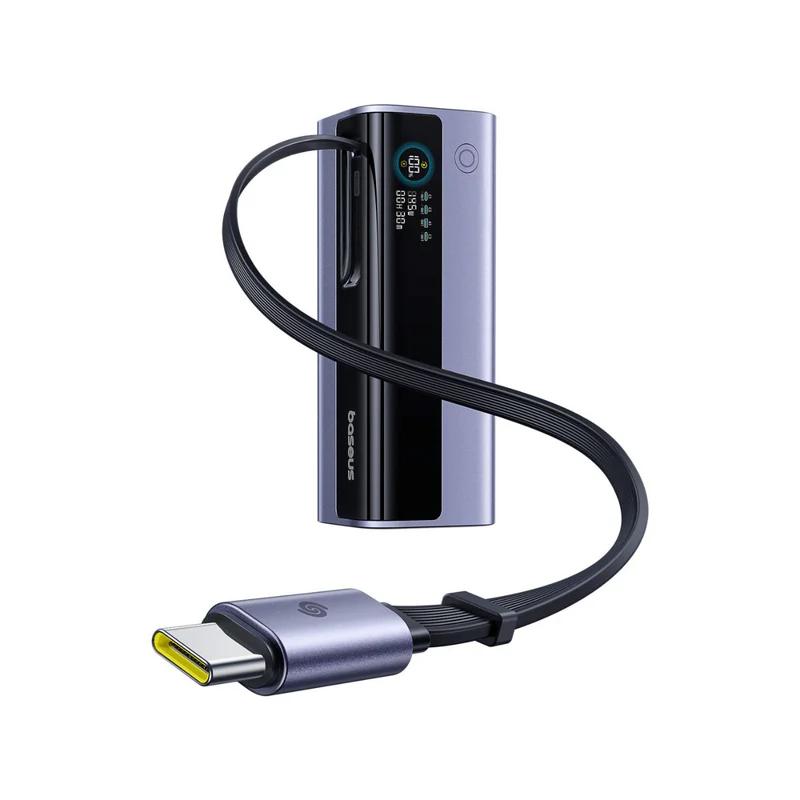 POWER BANK Baseus EnerGeek GR11, 20000mAh, 145W, 2 x USB Type-C, 1 x USB, cablu integrat USB Type-C, display, gri, „E0027B01” (timbru verde 0.98 lei) – 6932172691738