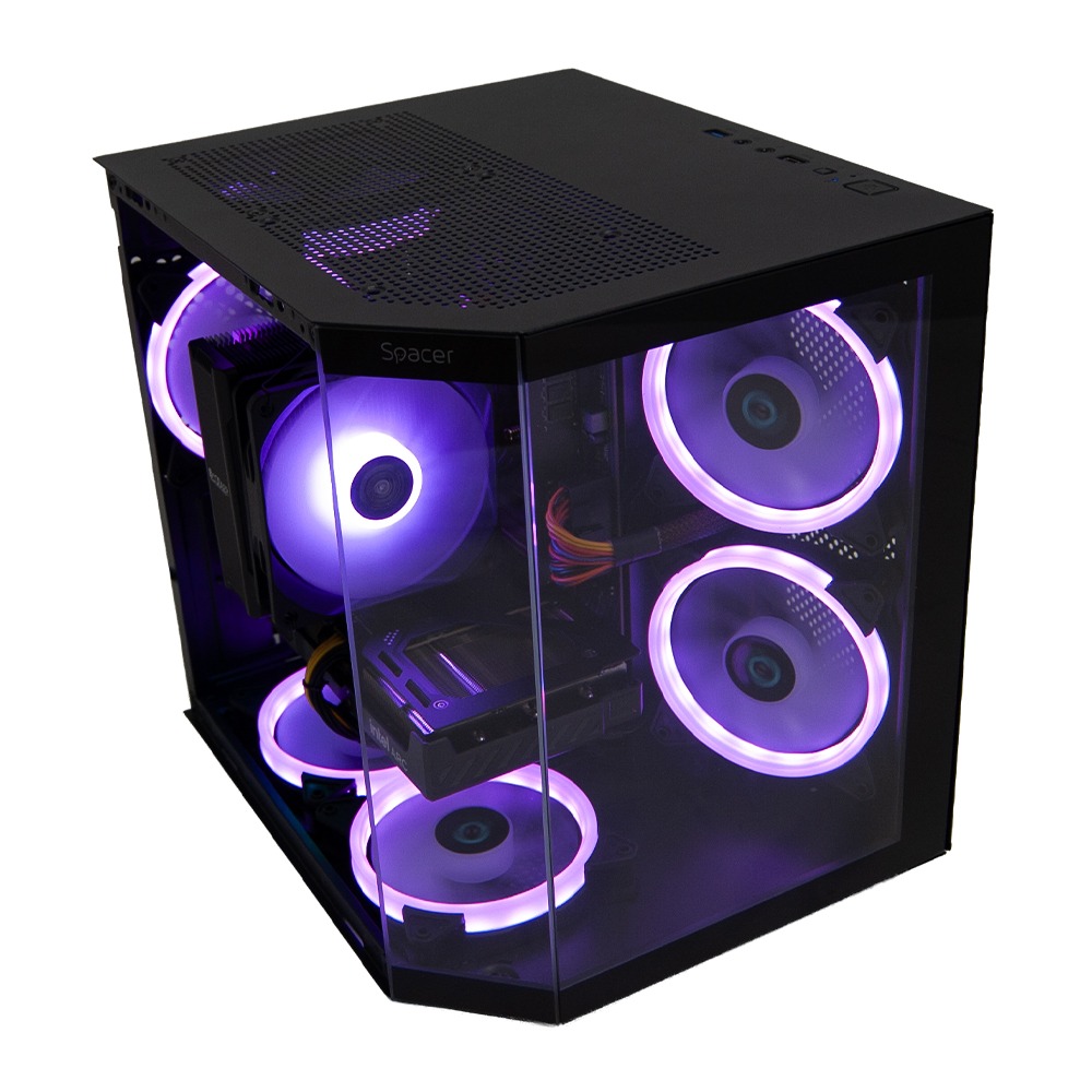 Sistem Desktop PC Gaming Spacer Gladiator i5, Intel i5-12400F, 16GB DDR4, 512GB SSD, Intel ARC B570 10GB, No Os, Negru, „SPACER-Gladiator-i5.12400F-16D4S512” (timbru verde 7lei)