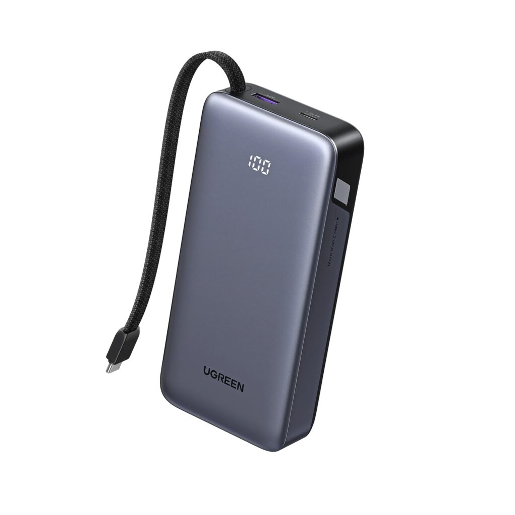 POWER BANK Ugreen „PB536”, 20000mAh, 45W PD3.0 , 1 x USB, 1 x USB Type-C, 1 x USB Type-C cablu integrat, display, gri, „55988B” (timbru verde 0.98 lei)