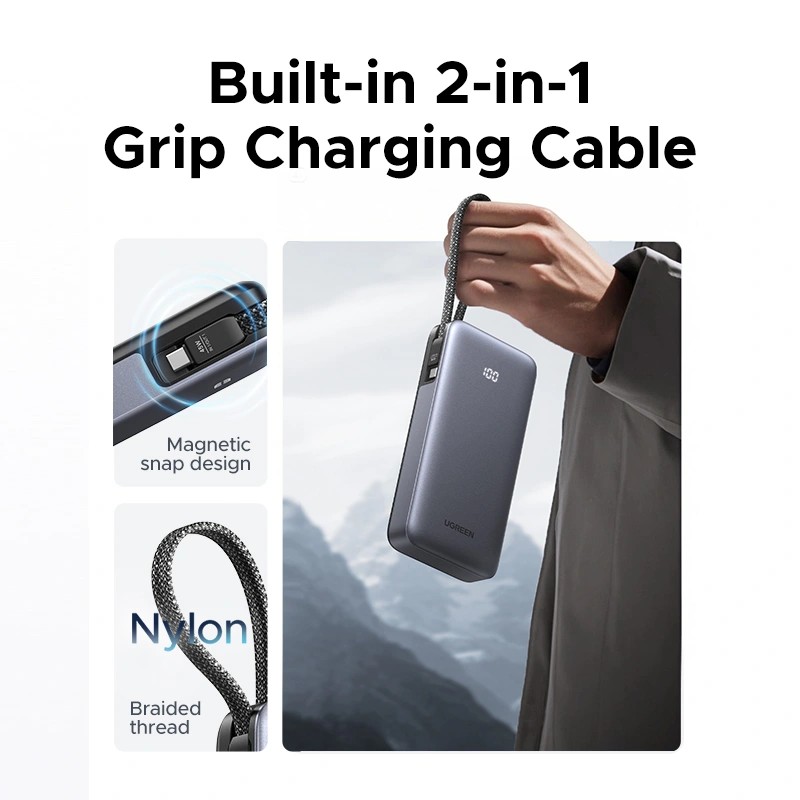 POWER BANK Ugreen "PB536", 20000mAh, 45W PD3.0 , 1 x USB, 1 x USB Type-C, 1 x USB Type-C cablu integrat, display, gri, "55988B" (timbru verde 0.98 lei) 4 POWER BANK Ugreen "PB536", 20000mAh, 45W PD3.0 , 1 x USB, 1 x USB Type-C, 1 x USB Type-C cablu integrat, display, gri, "55988B" (timbru verde 0.98 lei) - imagine 4