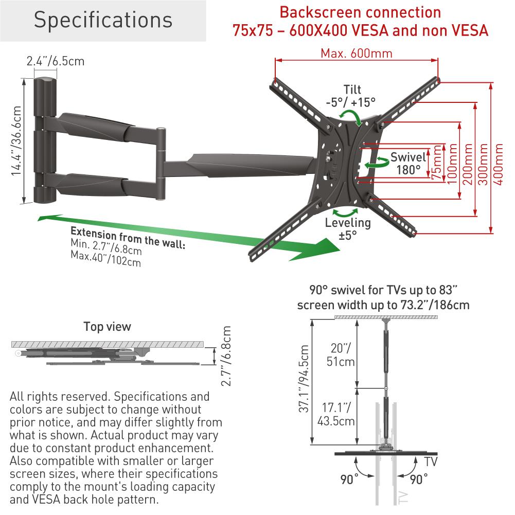 Suport TV Perete Barkan 13"-83", 50kg, "BM443XL" - imagine 5