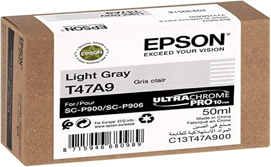 Cartus Cerneala Original Epson Light Grey, T47A9, pentru UltraChrome Pro 10, 50ml,  (timbru verde 1.2 lei),  „C13T47A900”