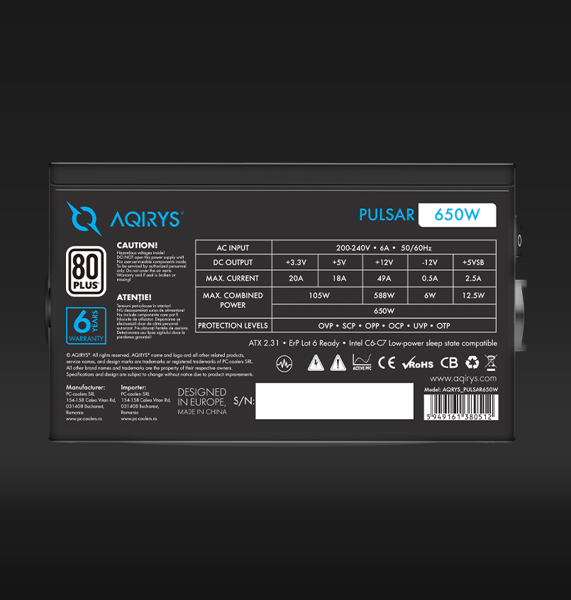Sursa Aqirys Pulsar 650W 80+ White cert 4 Sursa Aqirys Pulsar 650W 80+ White cert - imagine 4