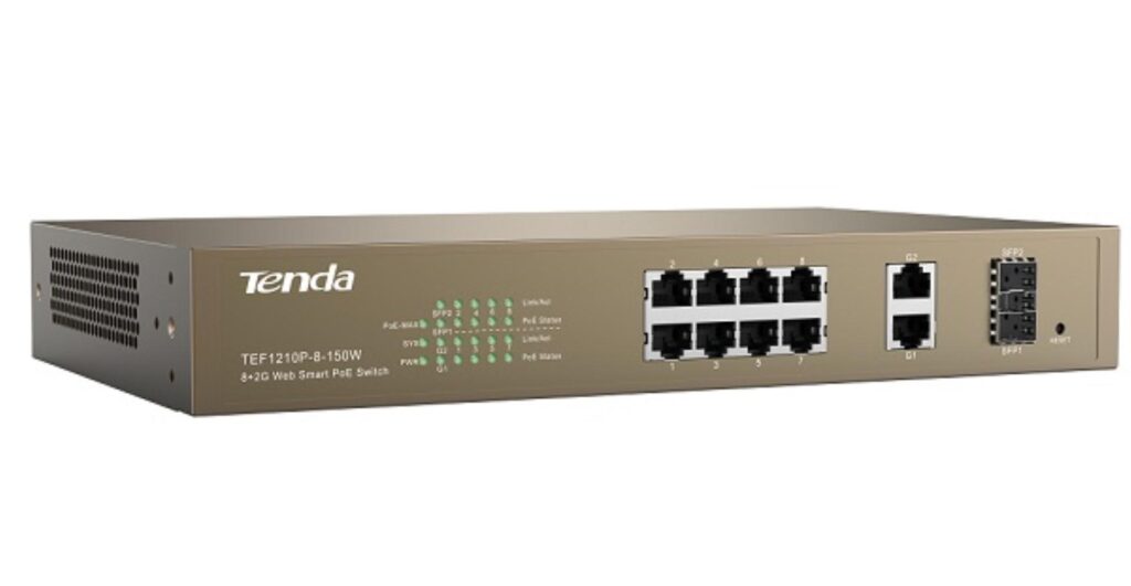 TENDA 8-PORT + 2GB WEB SMART POE SWITCH „TEF1210P-8-150W”  (timbru verde 2 lei)
