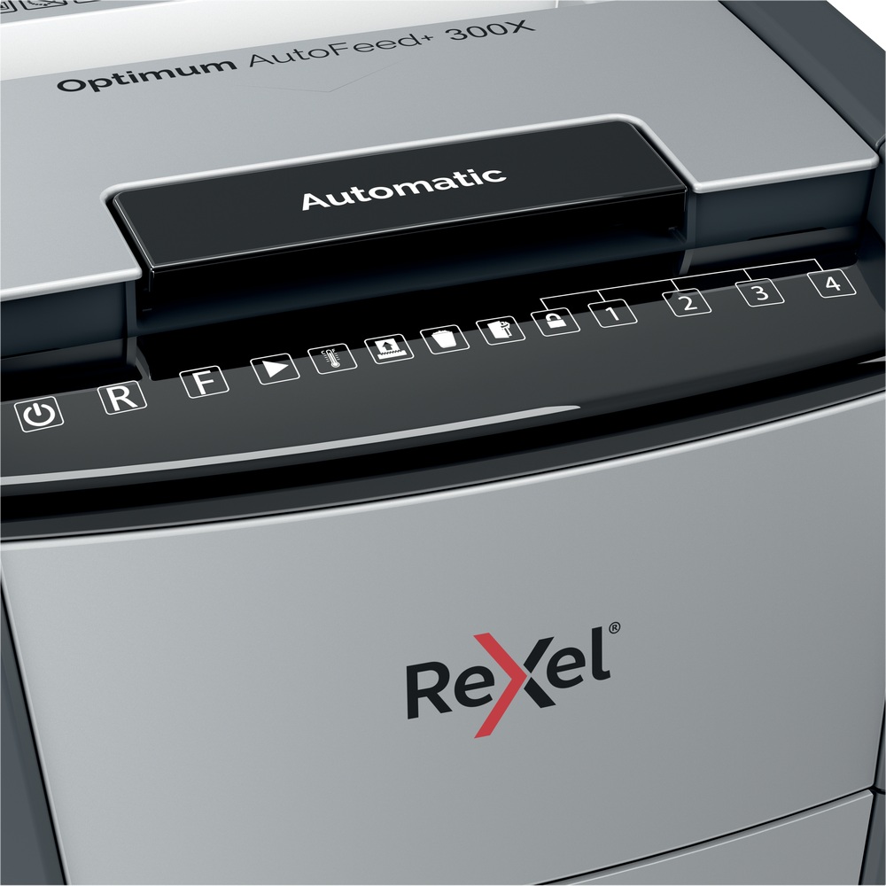 Distrugator automat documente Rexel OPTIMUM 300X , 300 coli, P4, cross-cut (tip confeti), cos 60 litri, negru-gri, "2020300XEU" (timbru verde 40 lei) - imagine 5