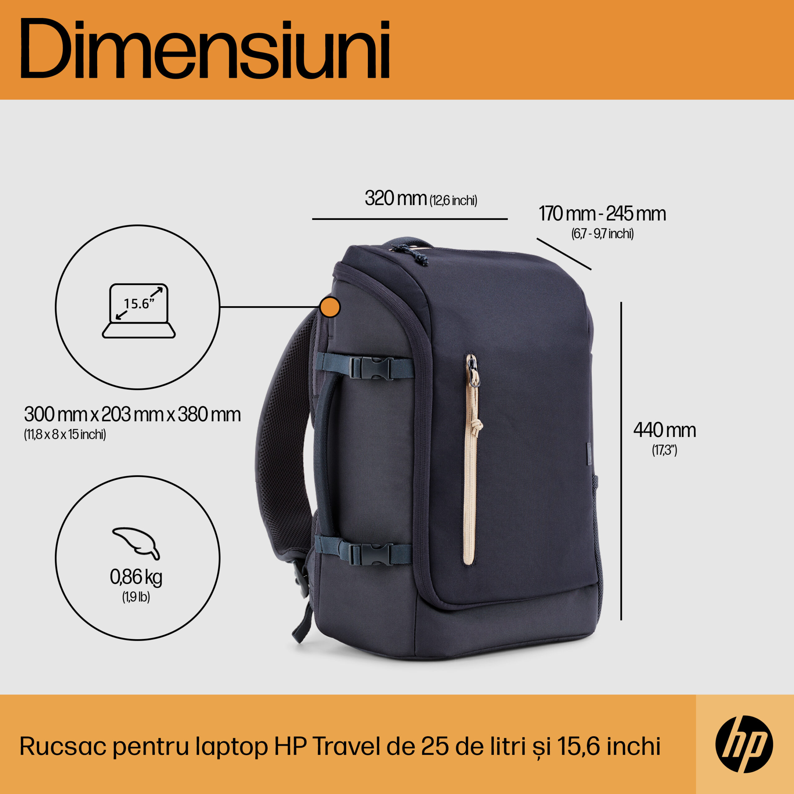 HP Travel 25L IGR 15.6inch Backpack "6B8U4AA" - imagine 4