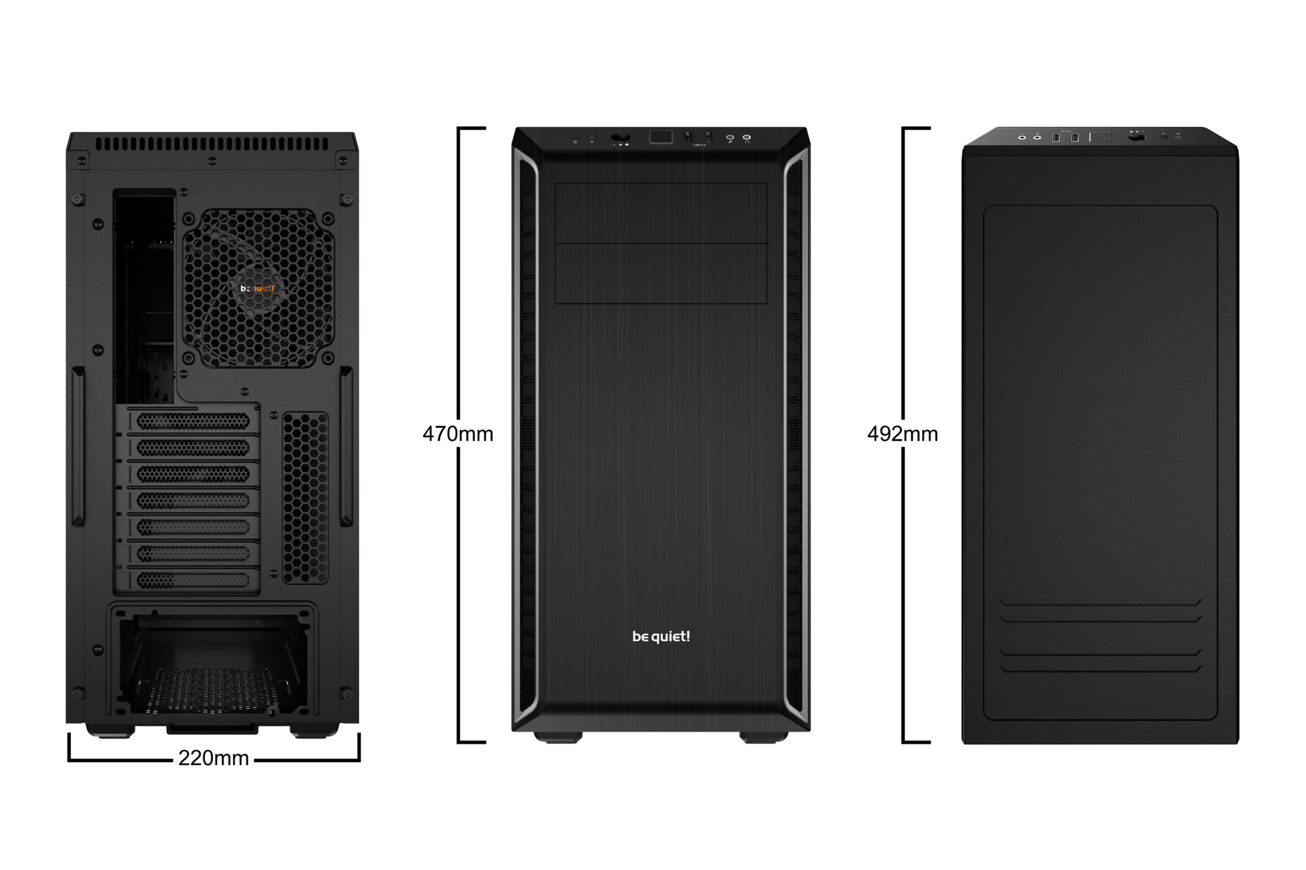 CARCASA be quiet! "PURE BASE 600", Middle Tower, ATX, fara sursa, 2xfan, USB 3.2 gen 1 x 2, audio+mic, PSU shroud, 7 sloturi expansiune, iluminare , argintiu, "BG022" (timbru verde 0.24lei) - imagine 2