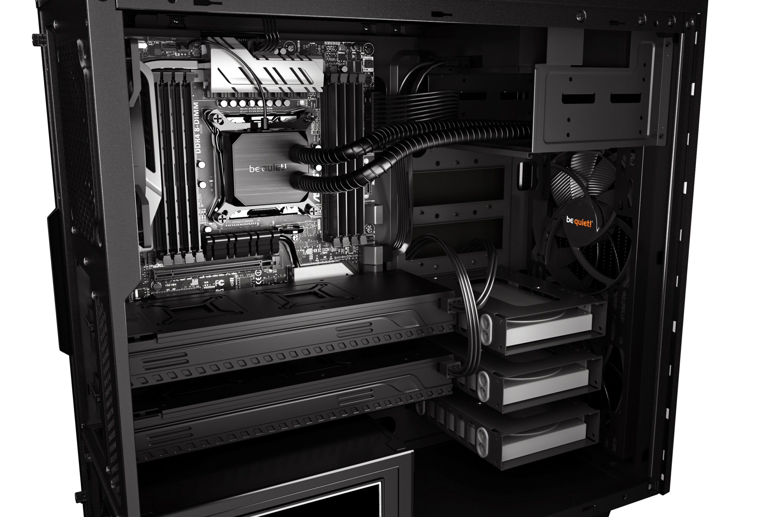 CARCASA be quiet! "PURE BASE 600", Middle Tower, ATX, fara sursa, 2xfan, USB 3.2 gen 1 x 2, audio+mic, PSU shroud, 7 sloturi expansiune, iluminare , argintiu, "BG022" (timbru verde 0.24lei) - imagine 5