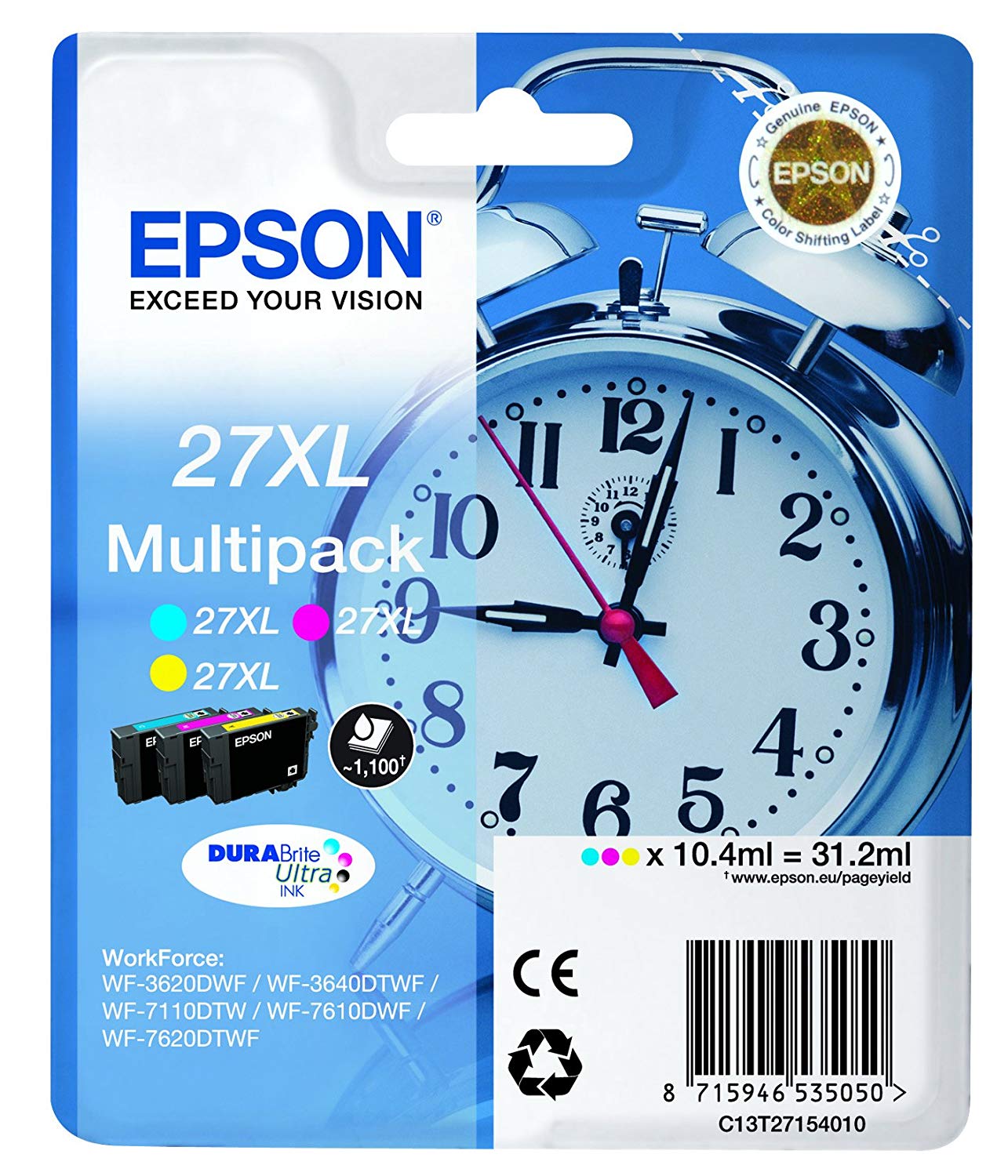 Combo-Pack Original Epson CMY, nr.27XL, pentru WorkForce WF-7110|WF-7610, , (timbru verde 0.45 lei), "C13T27154012"(RAPO)