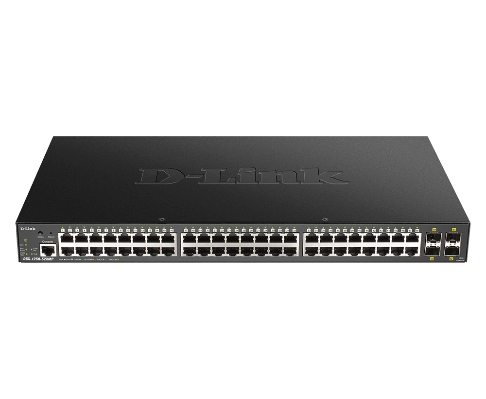 SWITCH. PoE D-Link, port Gigabit x 48, SFP SFP+ x 4, managed, carcasa metalica, "DGS-1250-52XMP" (timbru verde 2 lei)