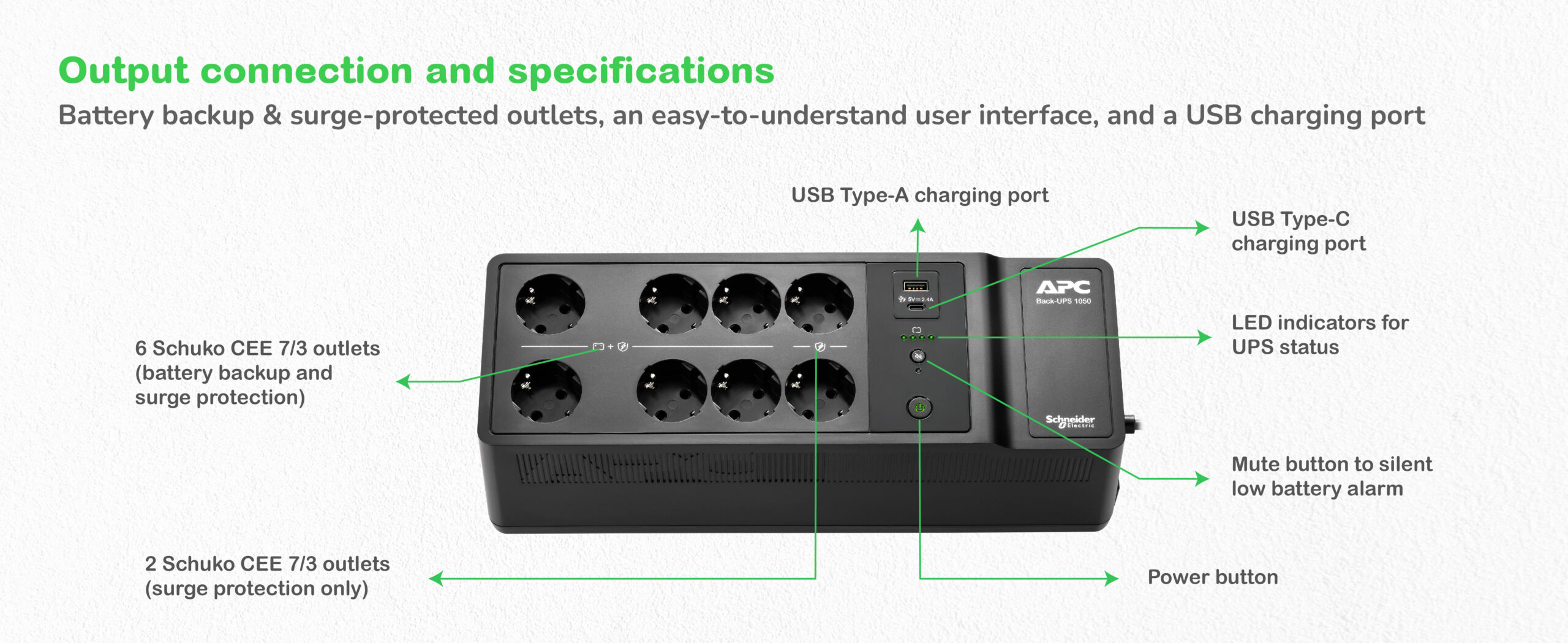 UPS APC Back-UPS BE1050G2-GR 1050VA 600W - imagine 5