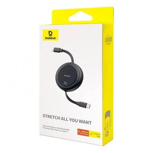CABLU alimentare si date Baseus Free2Pull Mini, Fast Charging Data Cable pt. smartphone, retractabil, USB Type-C la USB Type-C 60W, 1m, negru "P10364500111-01" (timbru verde 0.08 lei) - 6932172657505 - imagine 2