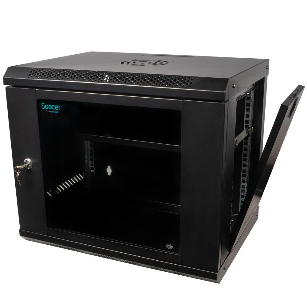Cabinet rack Spacer 9U 500x400 negru perete SPCW-9U-400-BK-02 - imagine 2