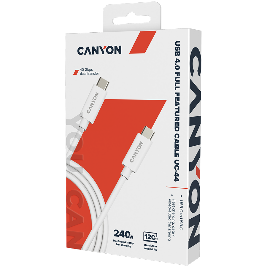 Cablu Canyon OnWire 44 USB-C 240W 1m alb USB4 40Gbps - imagine 2