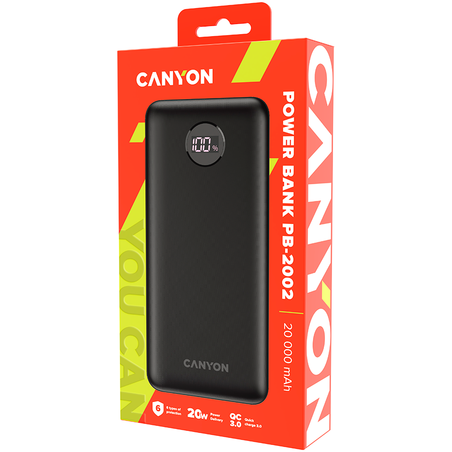 CANYON power bank PB-2002 LED 20000 mAh PD 20W QC 3.0 Black - imagine 4