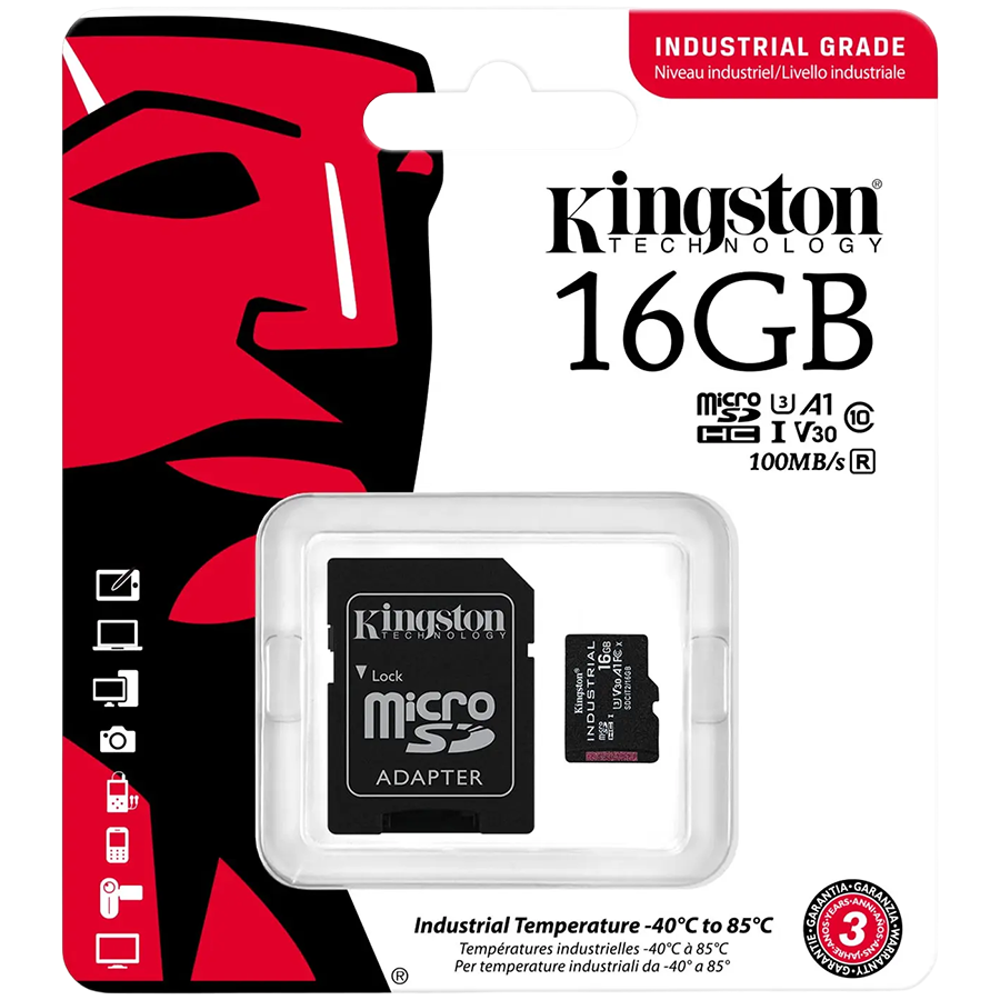 Kingston 16GB microSDHC Industrial C10 A1 pSLC Card + SD Adapter - imagine 4