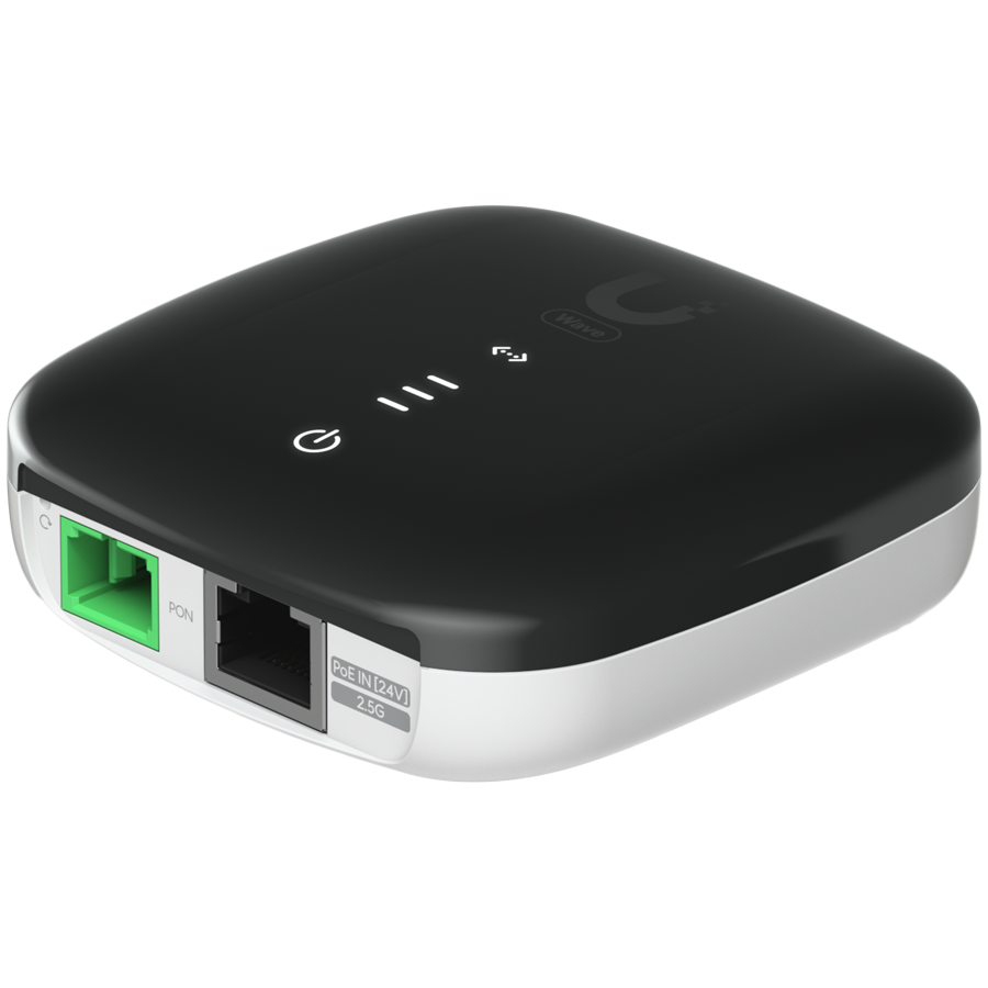 Ubiquiti Wave-Fiber-ONU-20 A GPON optical network unit with a 2.5 GbE port that delivers 1.2 Gbps uplink / 2.5 Gbps downlink speeds at distances up to 20 km - imagine 3
