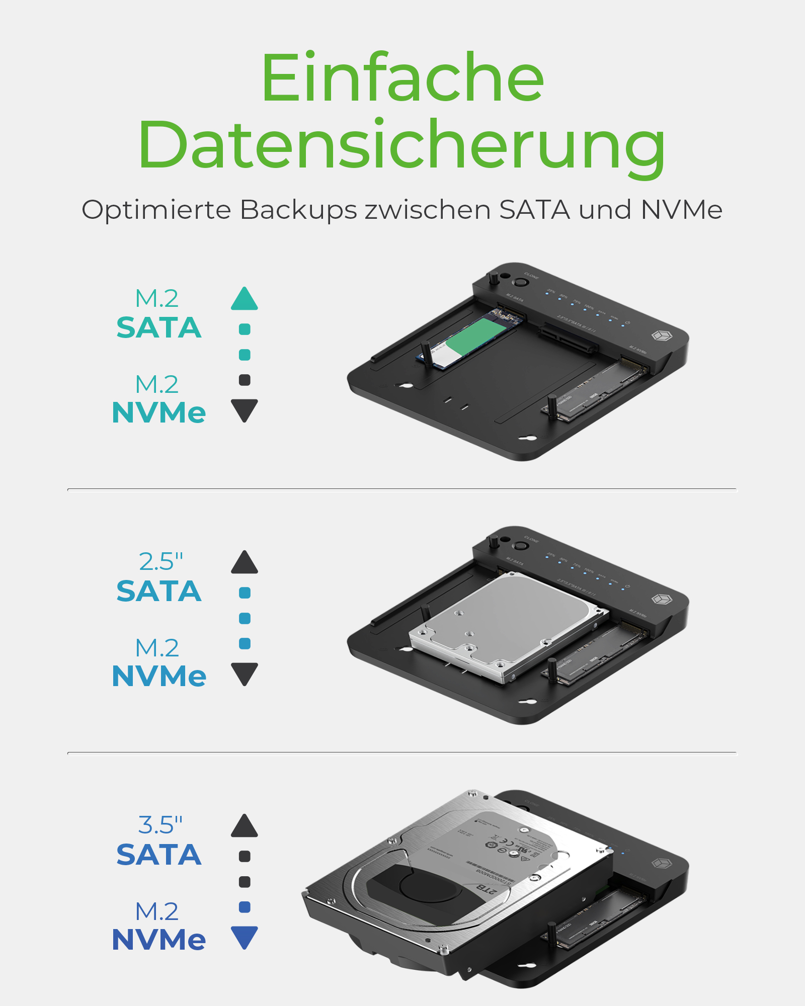 DOCKING STATION Icy Box, pentru clonat de la HDD/SSD 2.5" si 3.5" SATA, la M.2 PCIe NVMe SSD, bidirectional, LED, USB 3.2 Gen2 Type-C, negru, "IB-2915MSCL-C31" 9timbru verde 0.8 lei) - imagine 3