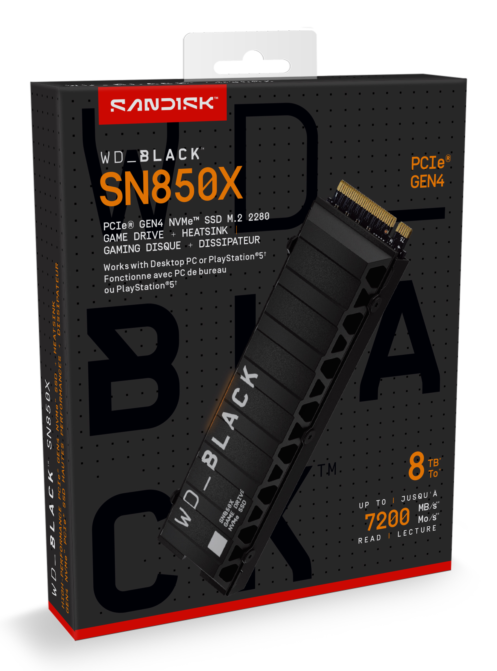SSD WD Black SN850X HeatSink 8TB M.2 2280 PCIe Gen4 x4 NVMe, Read/Write: 7200/6600 MBps, IOPS 1200K/1200K, TBW: 4800 "WDS800T2XHE-00CDD0" - imagine 2