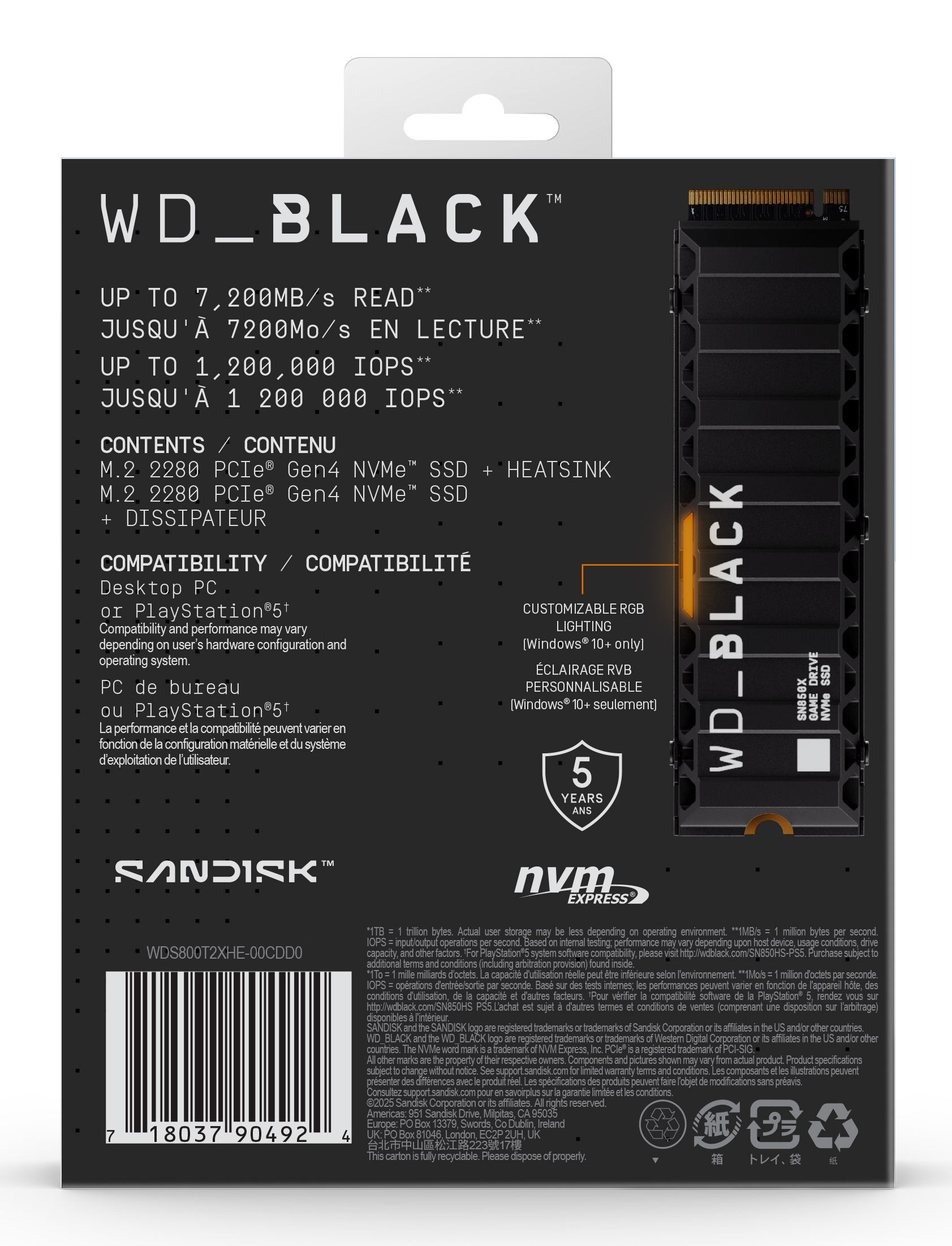 SSD WD Black SN850X HeatSink 8TB M.2 2280 PCIe Gen4 x4 NVMe, Read/Write: 7200/6600 MBps, IOPS 1200K/1200K, TBW: 4800 "WDS800T2XHE-00CDD0" - imagine 4