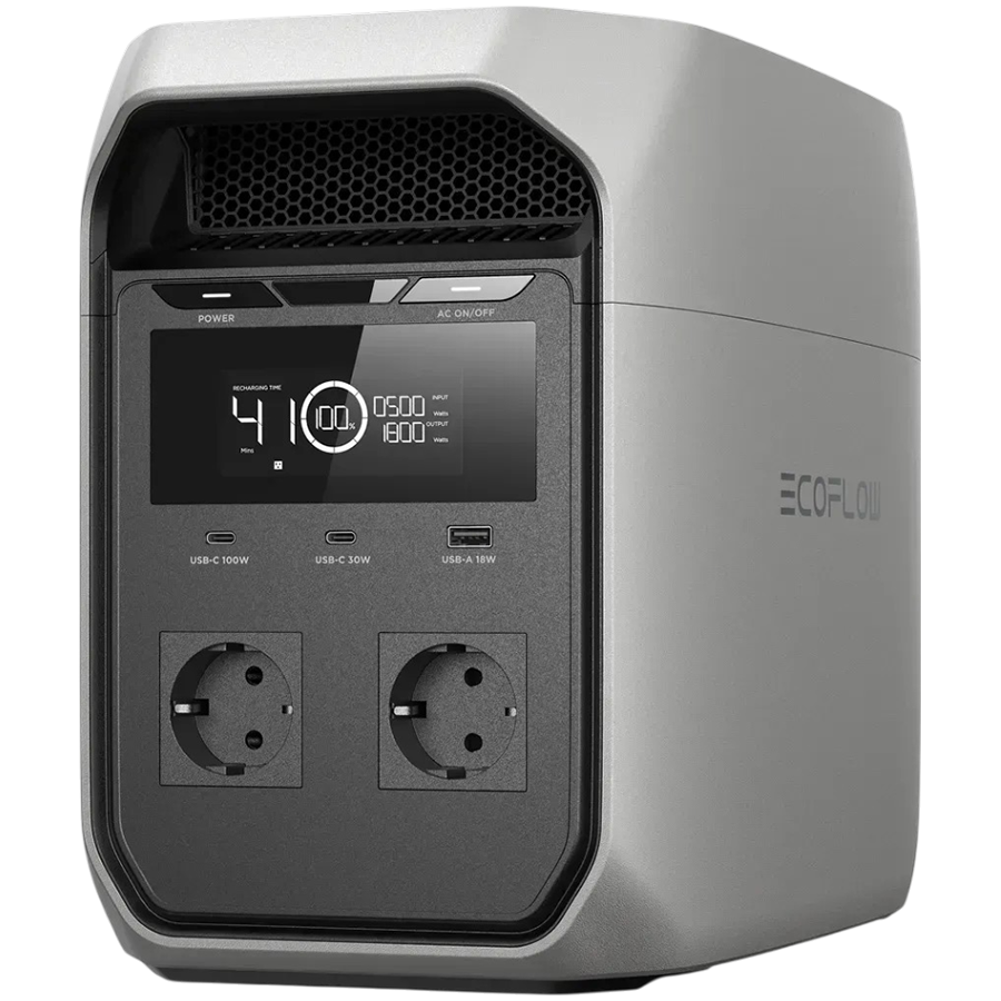 EcoFlow DELTA 3 Classic Portable Power Station, Capacity: 1024Wh, AC Output: 1800W total (surge 3600W), Number outlets 5 (2 AC Outlets, 1 USB-A Fast Charge, 2 USB-C), Mobile App, X-Boost, IP65